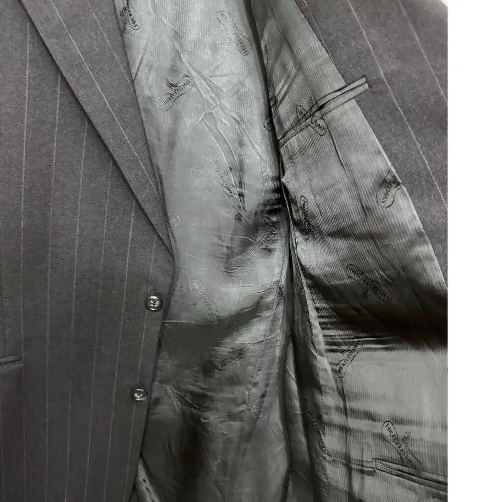 Hickey Freeman‎ 100% Wool Blazer Sportcoat Sz 42L Gray Pinstripe Made in USA
